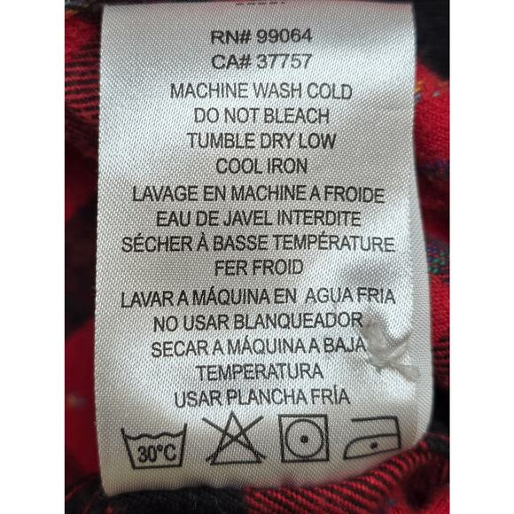 RVCA Mens Medium Flannel Shirt Red Black Plaid Button-up Heavyweight Cotton - Picture 10 of 10